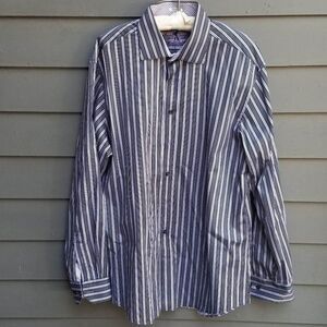 Classy! Bugatchi Mens Striped Button Down Shirt Purple/Black Size XXL